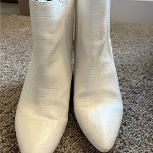 Report White Croc-Embossed Ankle Booties